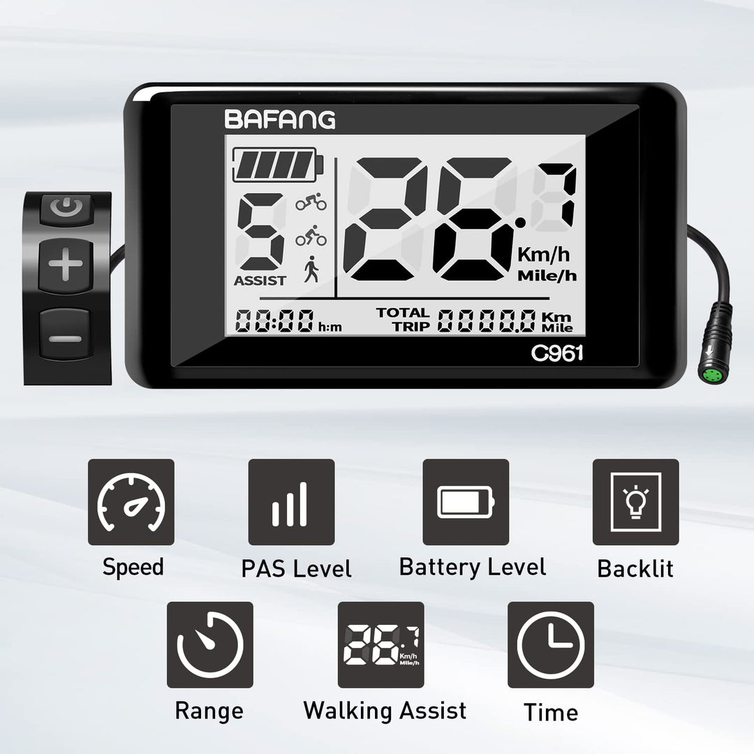 Ebike LCD Display C961 for Bafang BBS Mid-Drive Motors, Supports UART Protocol