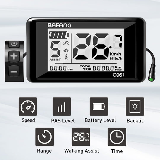 Ebike LCD Display C961 for Bafang BBS Mid-Drive Motors, Supports UART Protocol
