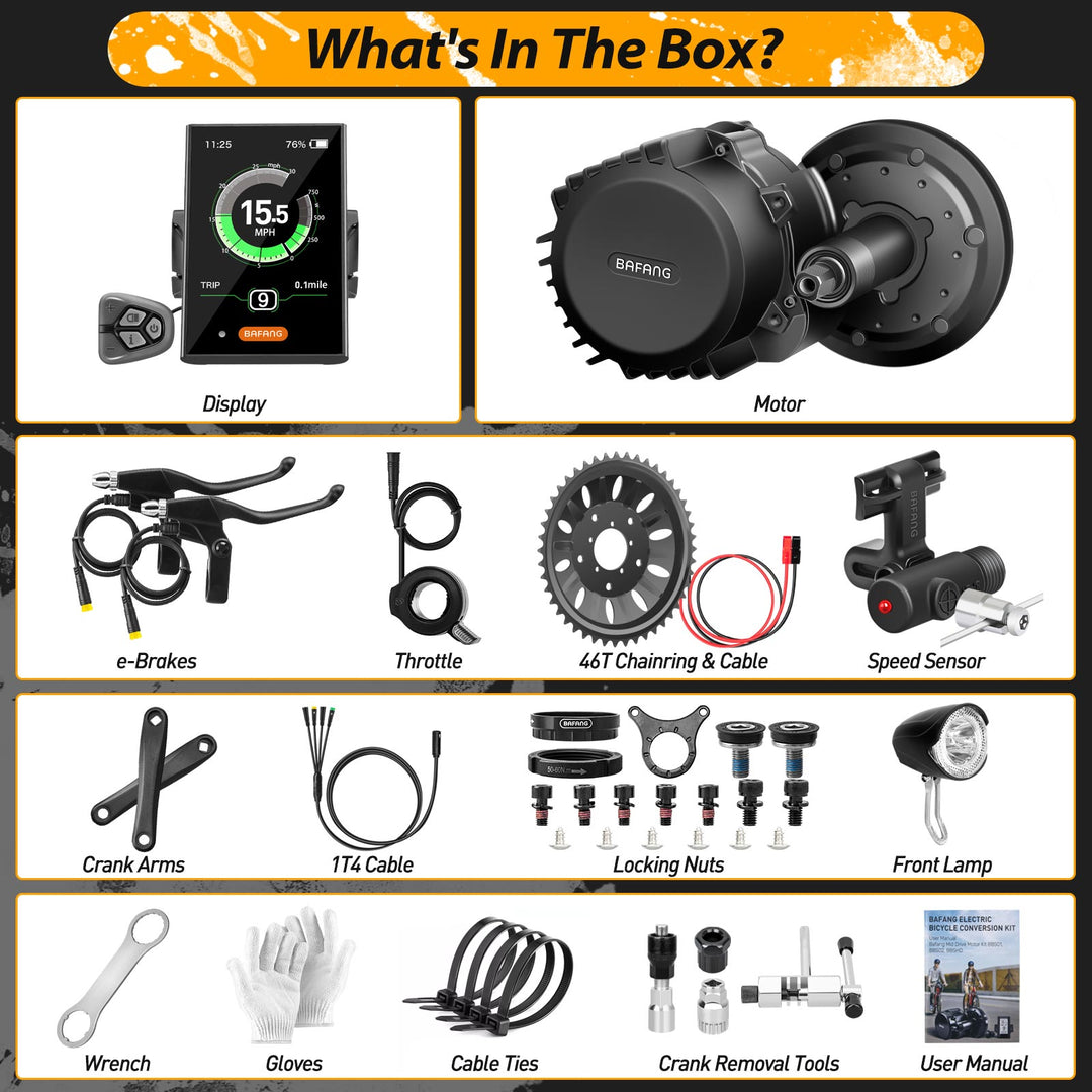 BAFANG - BBS01B, BBS02B, BBSHD, Mid Drive Conversion Kit with DPC-18, Battery Optional