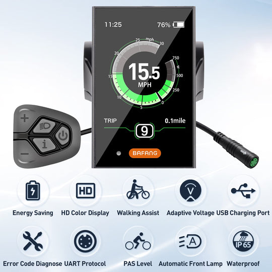 BAFANG DPC18 3.5" eBike Display for BBS01B BBS02B BBS-HD, Auto Backlight, USB Charging