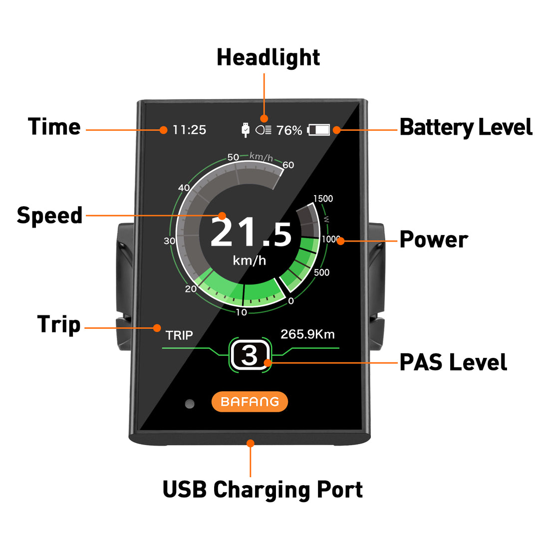 BAFANG DPC18 3.5" eBike Display for BBS01B BBS02B BBS-HD, Auto Backlight, USB Charging