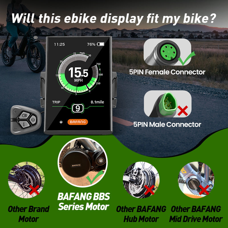 BAFANG DPC18 3.5" eBike Display for BBS01B BBS02B BBS-HD, Auto Backlight, USB Charging