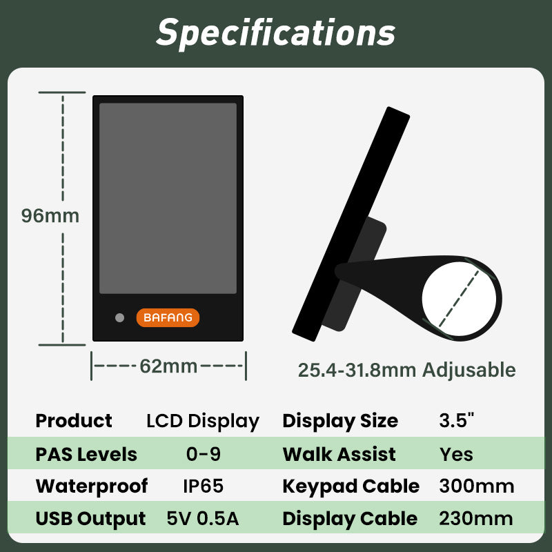BAFANG DPC18 3.5" eBike Display for BBS01B BBS02B BBS-HD, Auto Backlight, USB Charging