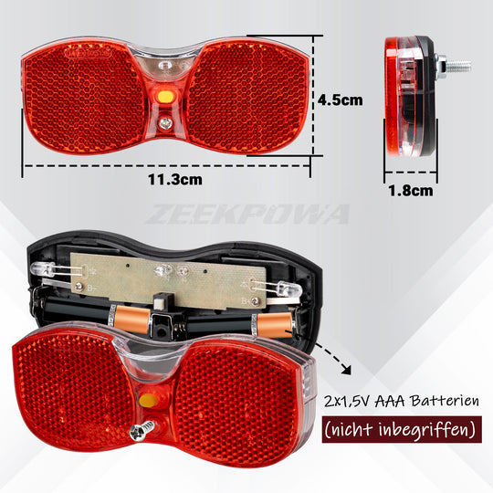 Zeekpowa Rear Light Bicycle Red Reflector Scooter Lamp